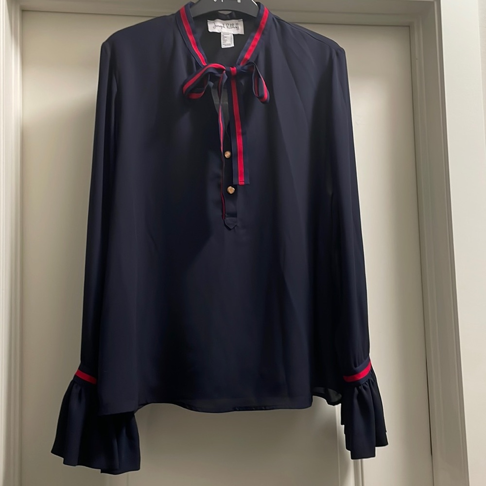 Navy blouse with bow tie